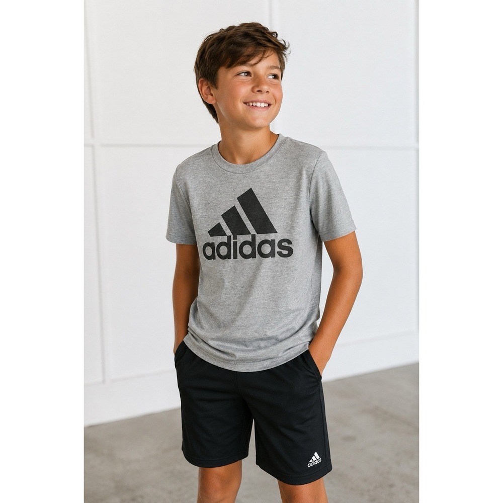 Adidas Climalite Youth Medium 10/12 Gray Logo Athletic Performance T-Shirt
